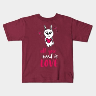 All You Need Is Love (Bunny Heart Motif) Kids T-Shirt